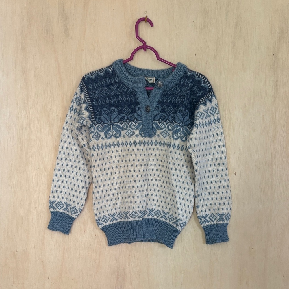 L.L. Bean Vintage Nordic Pattern Sweater - Blue and Cream